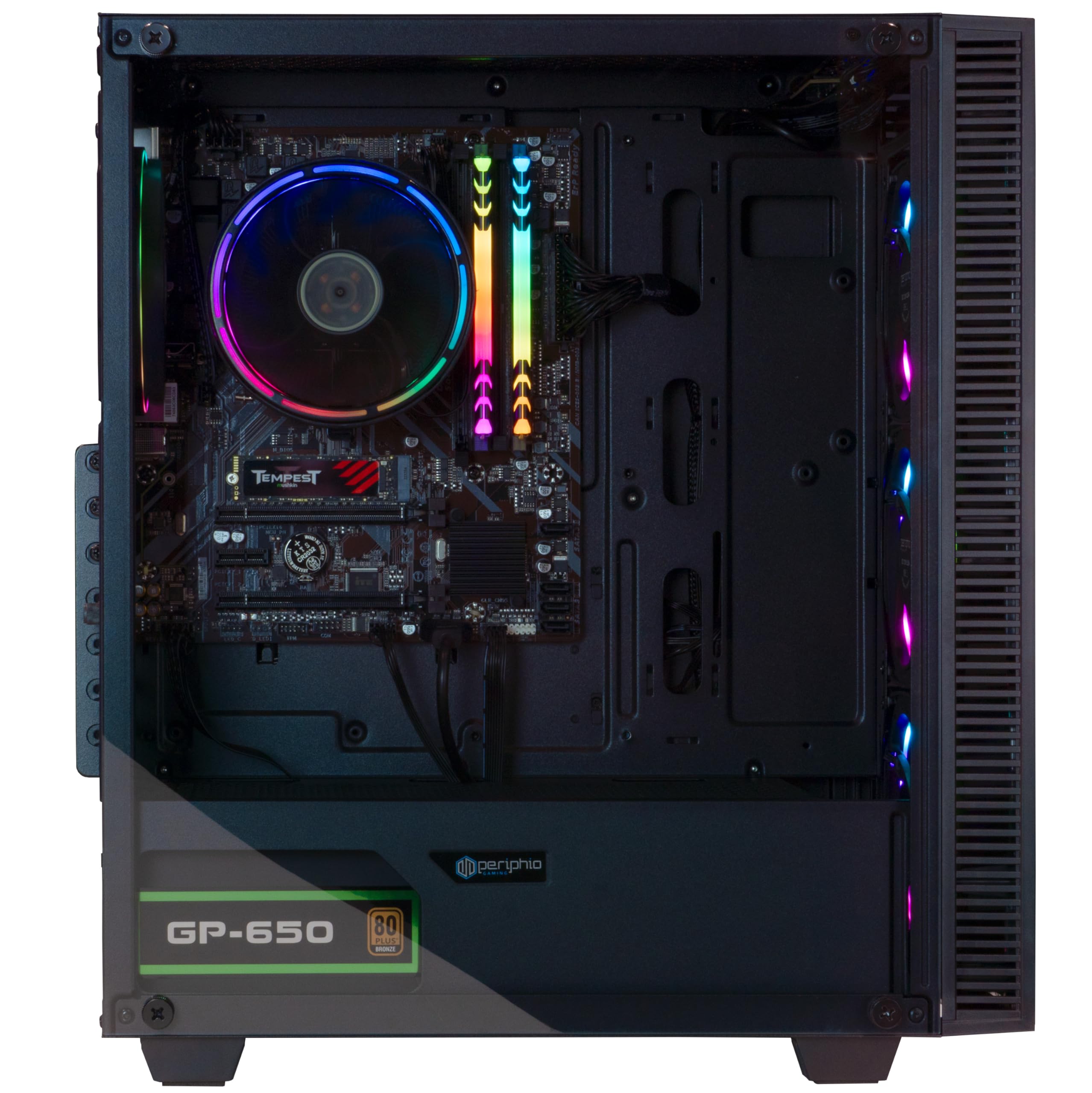 Periphio Terra Gaming PC Computer, AMD Ryzen 5 5600GT up to 4.6GHz with Radeon Vega 7 Graphics, 16GB RAM, 1TB NVMe SSD, WiFi, Windows 11, Black Desktop with RGB Gaming Bundle, 24" Monitor