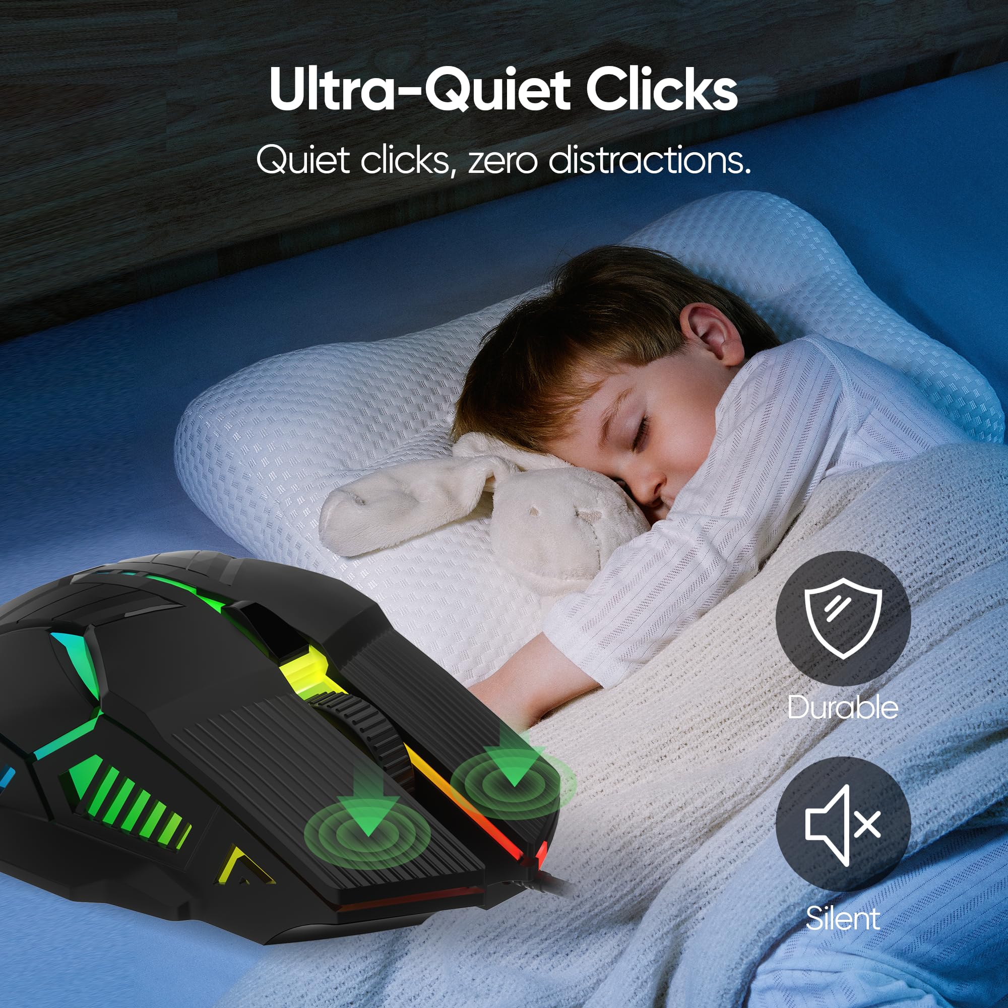 MELOGAGA Wired Gaming Mouse - Lightweight USB Optical Computer Mice with 7-Color RGB LED Lights, 4 Adjustable DPI (1200-3200), 6 Buttons, Ergonomic Design for Windows (S800-Black)