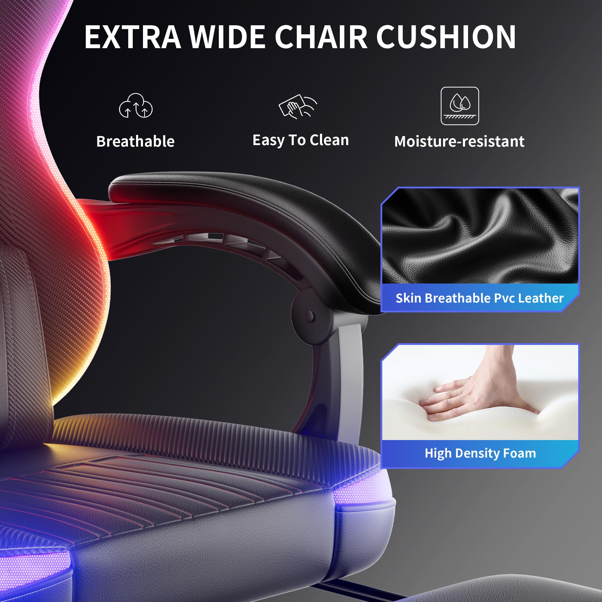 LaoGeoRon Ergonomic Gaming Chair, RGB LED Lights Computer Chairs with Retractable Footrest, 400 lbs Lumbar Support Linked Armrests Gamer Chair High Back Heavy Duty Video Game Chairs (Black Red)