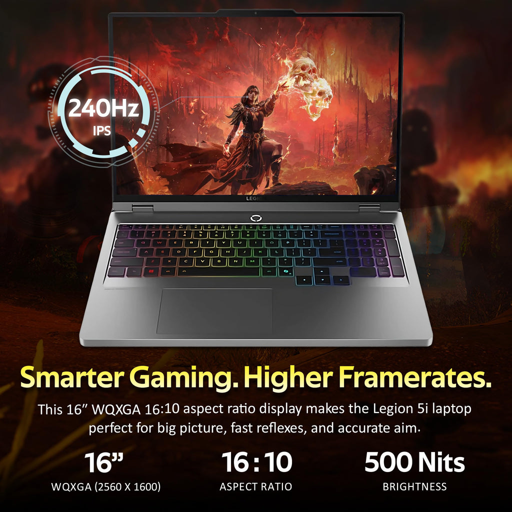 Lenovo Legion 5 16" WQXGA 240Hz Gaming Laptop, Intel Ultra 9 275HX, NVIDIA GeForce RTX 5060, 32GB DDR5, 2TB Storage (1TB SSD+1TB Docking Station Set), 24-Zone RGB Backlit Keyboard, Win 11 Pro, Gray