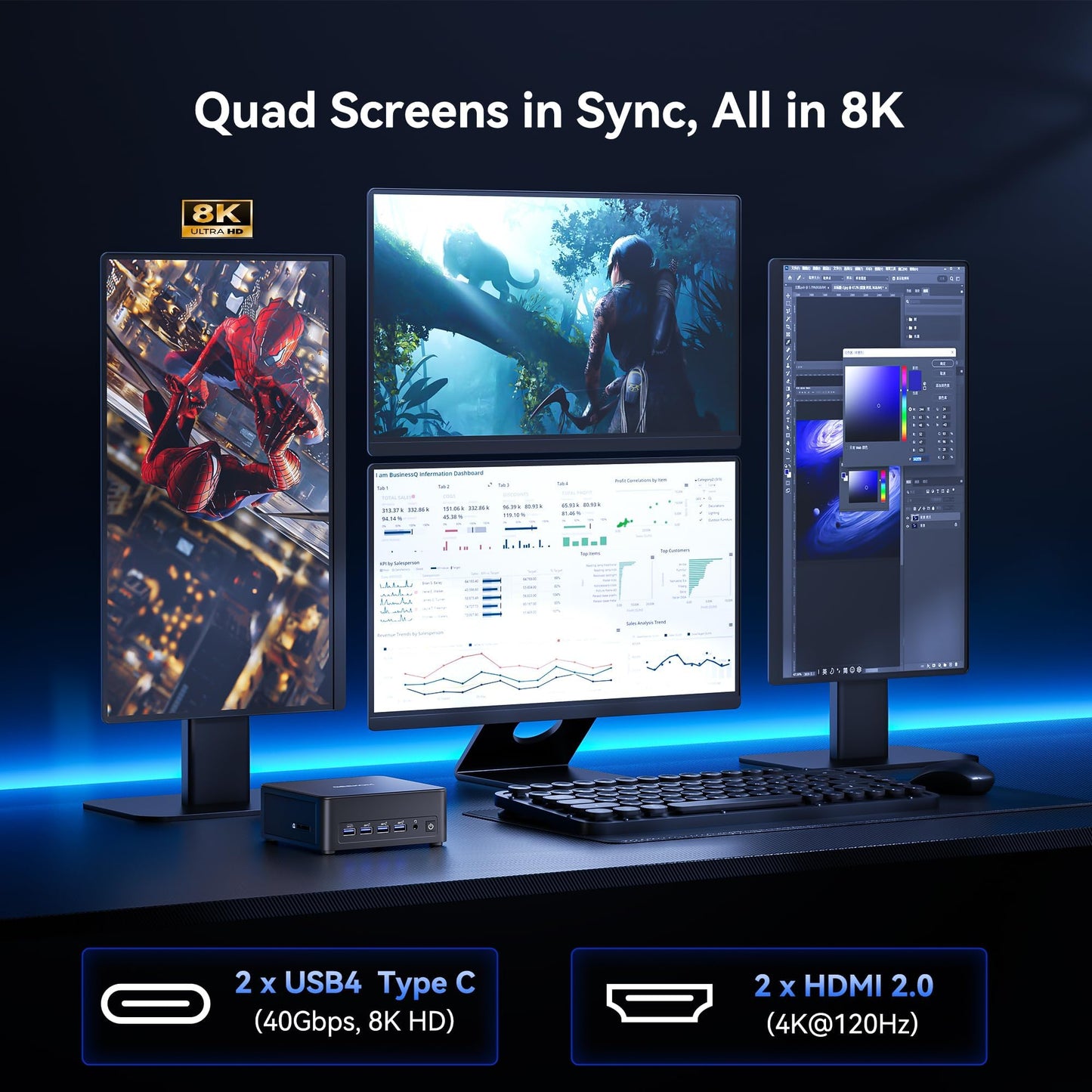 GEEKOM IT13 MAX AI Mini PC, Intel Ultra 9 185H (65W) Idea Coding/Multitasking, 1TB SSD(Up to 4TB) 16GB DDR5(Up to 96GB), Windows 11 Pro, Arc GPU,Video Editing, Dual 2.5GbE LAN, WiFi 7,8K Quad Display