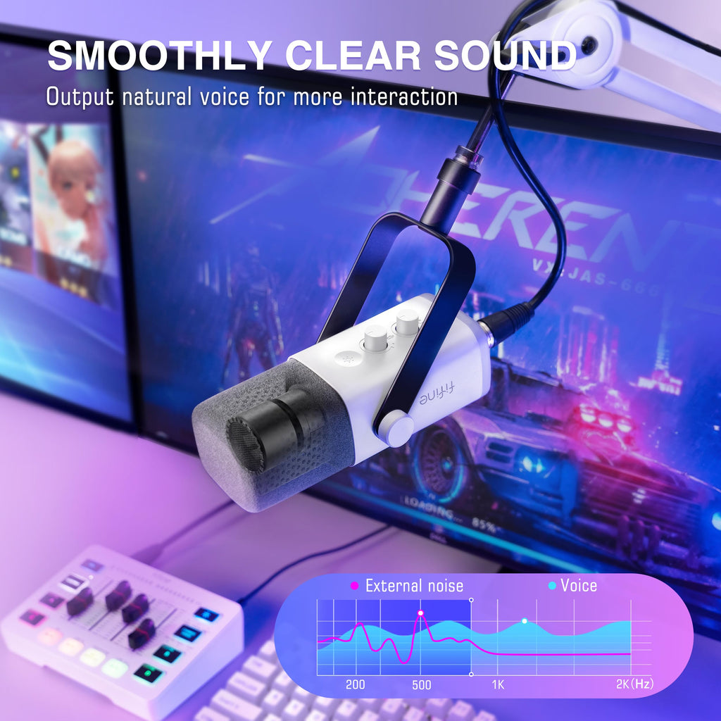 FIFINE KS5W, XLR/USB dynamic microphone with audio mixer for streaming, podcasting and gaming.