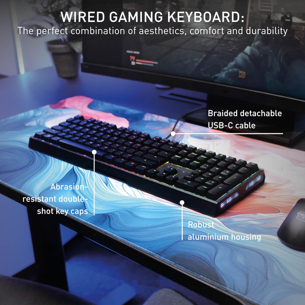 CHERRY XTRFY MX 3.1, Wired Mechanical Gaming Keyboard, Durable Aluminum Housing, RGB Lighting, Integrated Damping Mechanisms, USB-A, MX2A Silent RED Switches, Black