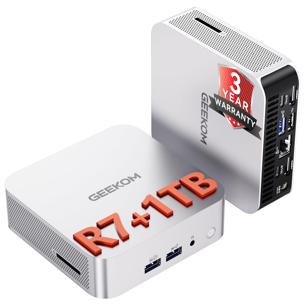 GEEKOM A8 Mini PC - Office & Creator Desktop, AMD Ryzen 7 8745HS (Beats 6800H), 1TB NVMe SSD, 16GB DDR5 RAM (Upgradable), Windows 11 Pro Mini Computer, USB4, SD Slot, 8K | WiFi 6E, 2.5G LAN