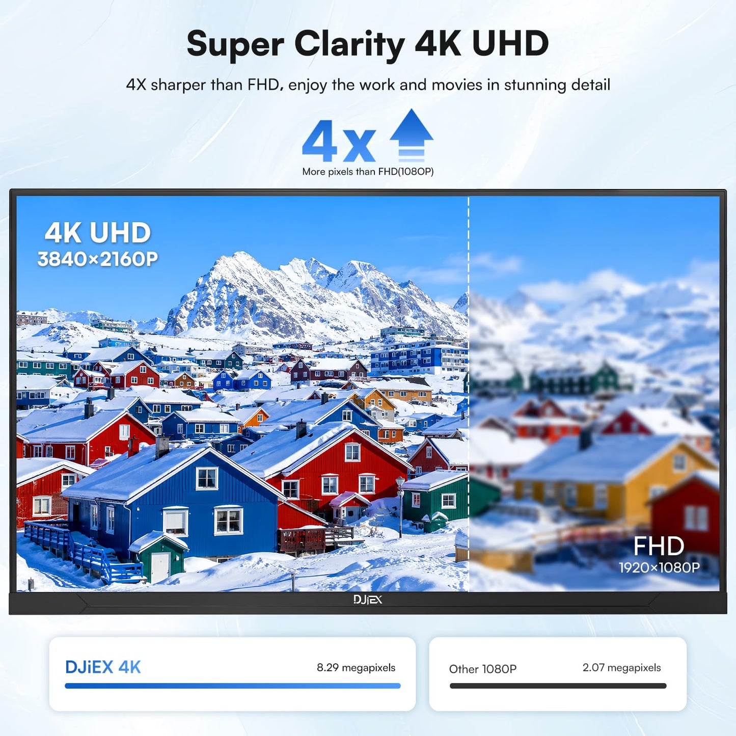 DJiEX 32 Inch 4K Computer Monitor, UHD 3840 * 2160P, 60HZ, 4000:1 Contrast Ratio, 97% sRGB, FreeSync, Eyecare, IPS Panel, Compatible with Wall Mounting, Ideal for Business & Office