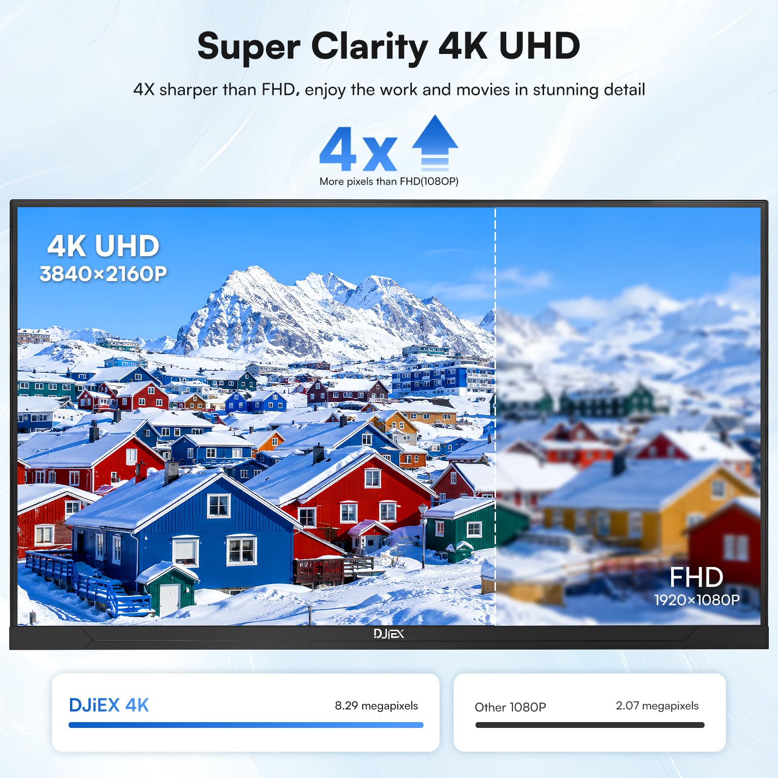 DJiEX 32 Inch 4K Computer Monitor, UHD 3840 * 2160P, 60HZ, 4000:1 Contrast Ratio, 97% sRGB, FreeSync, Eyecare, IPS Panel, Compatible with Wall Mounting, Ideal for Business & Office