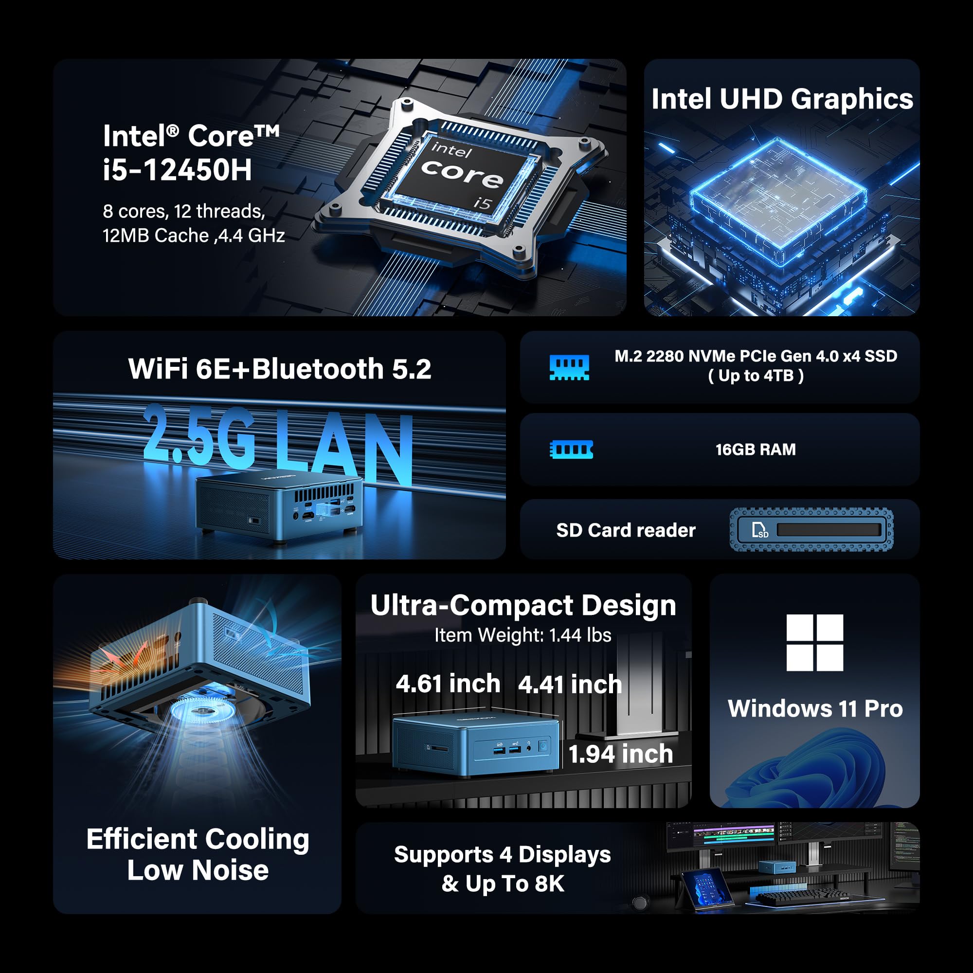 GEEKOM IT12 Business Mini PC for Plex Server & Home Office(3-Year Coverage), with Intel i5-12450H Mini Computer Windows 11, Quiet Low-Power PC 16 RAM/512GB SSD(Not LPDDR) Desktop, Dual USB4 8K