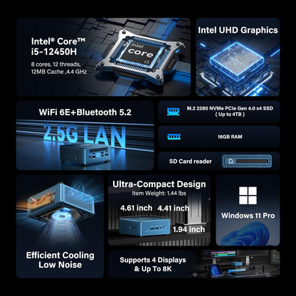 GEEKOM IT12 Business Mini PC for Plex Server & Home Office(3-Year Coverage), with Intel i5-12450H Mini Computer Windows 11, Quiet Low-Power PC 16 RAM/512GB SSD(Not LPDDR) Desktop, Dual USB4 8K