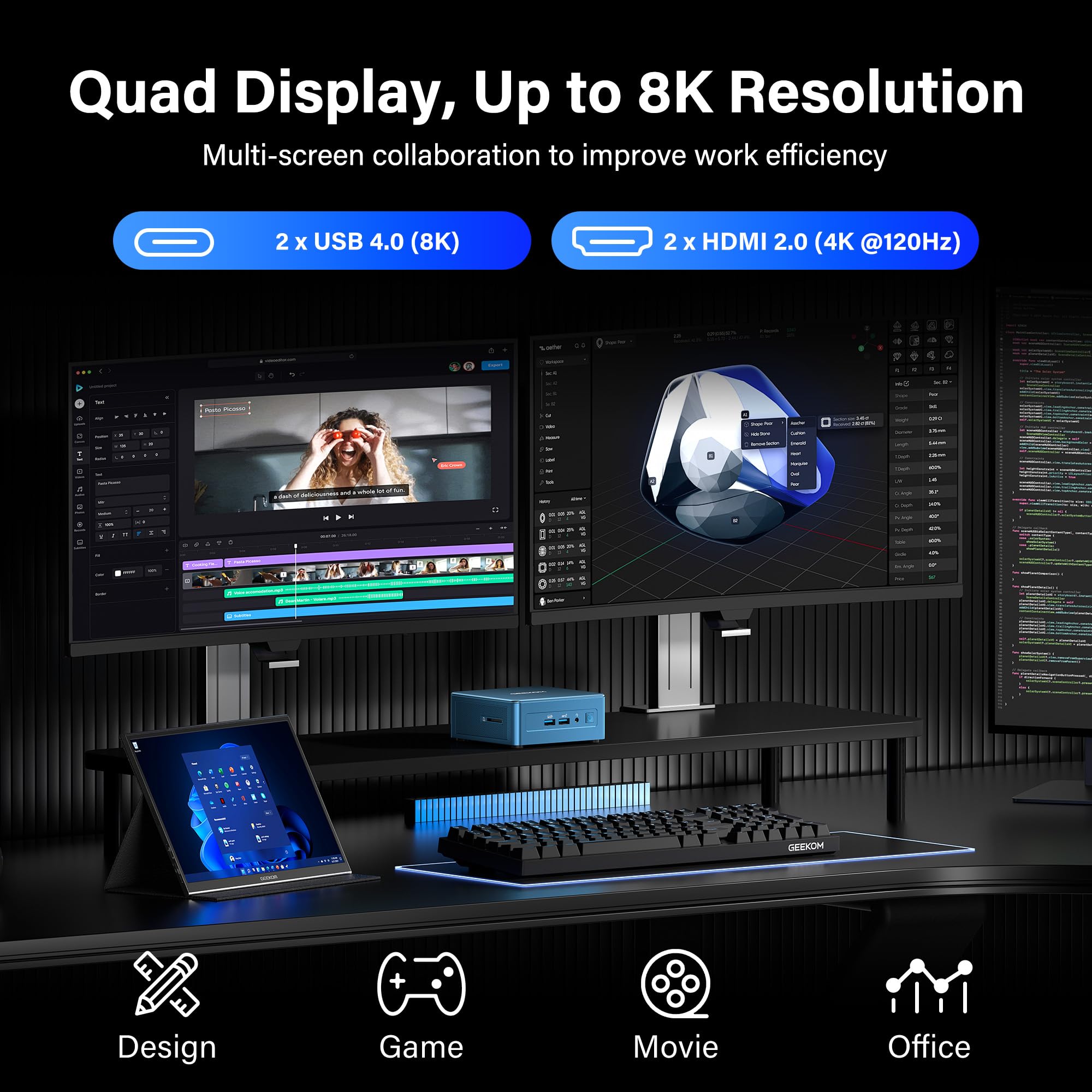 GEEKOM IT12 Business Mini PC for Plex Server & Home Office(3-Year Coverage), with Intel i5-12450H Mini Computer Windows 11, Quiet Low-Power PC 16 RAM/512GB SSD(Not LPDDR) Desktop, Dual USB4 8K