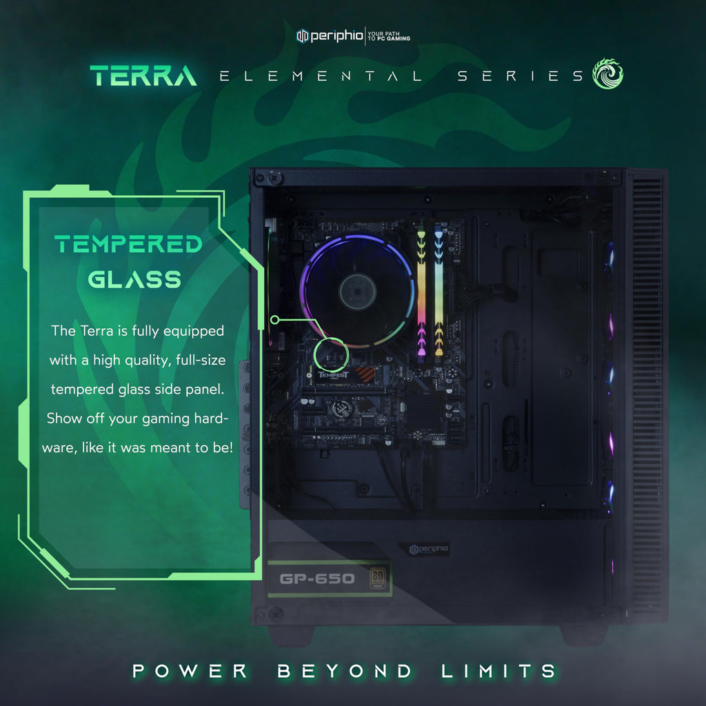 Periphio Terra Gaming PC Computer, AMD Ryzen 5 5600GT up to 4.6GHz with Radeon Vega 7 Graphics, 16GB RAM, 1TB NVMe SSD, WiFi, Windows 11, Black Desktop with RGB Gaming Bundle, 24" Monitor