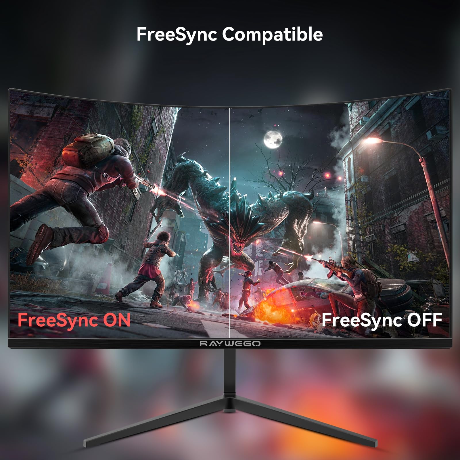 Raywego 24 Inch Curved Gaming Monitor, 200Hz/180Hz, FHD 1080P Computer Monitor, 1ms MPRT, 4000:1 Contrast Ratio, FreeSync, Eye-Care, HDMI, DP, VESA Mount Compatible