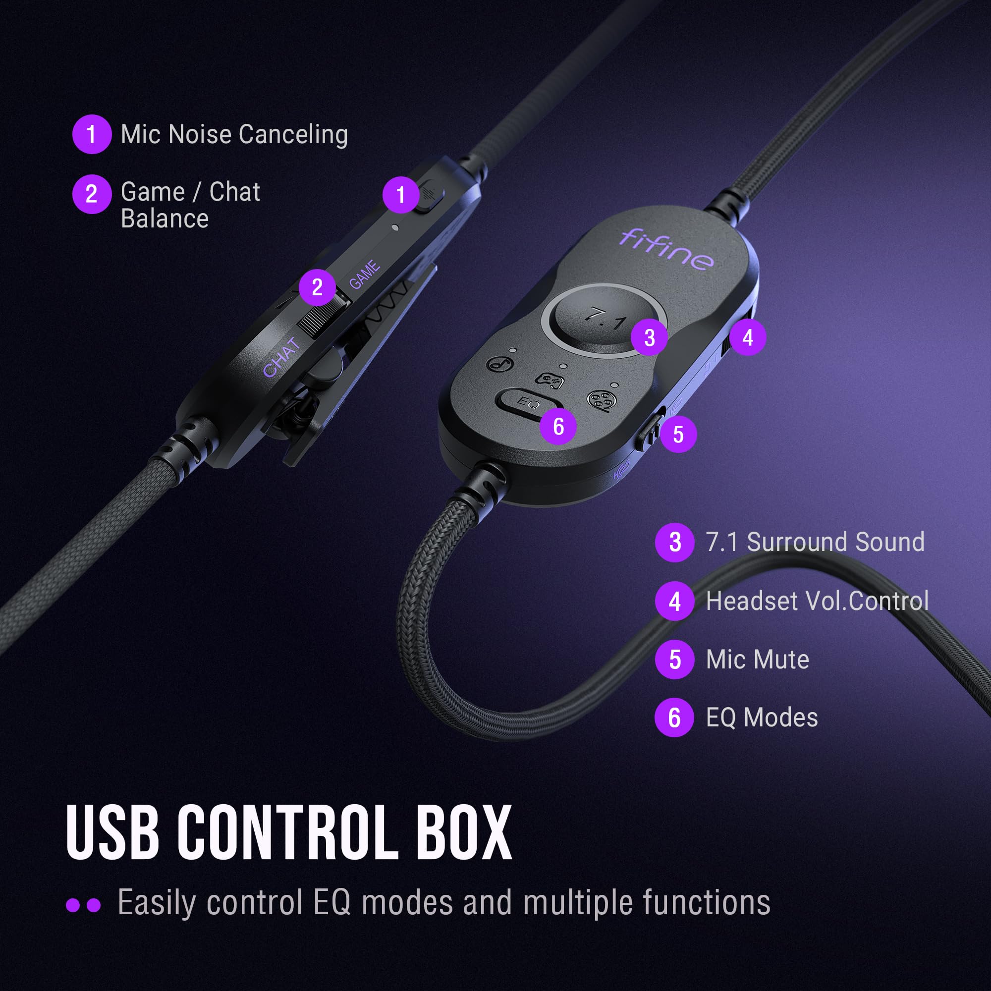 FIFINE Wired Gaming Headsets: 7.1 Surround Sound - Vibrant Customizable RGB - Game/Chat Balance, USB Gamer Headphones with Noise Canceling Microphone for PC, PS5/PS4, Laptop, Mac - AmpliGame H13BP