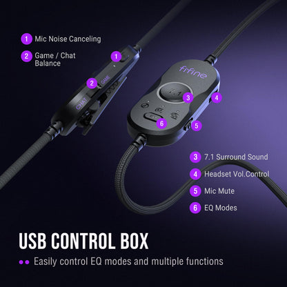 FIFINE Wired Gaming Headsets: 7.1 Surround Sound - Vibrant Customizable RGB - Game/Chat Balance, USB Gamer Headphones with Noise Canceling Microphone for PC, PS5/PS4, Laptop, Mac - AmpliGame H13BP