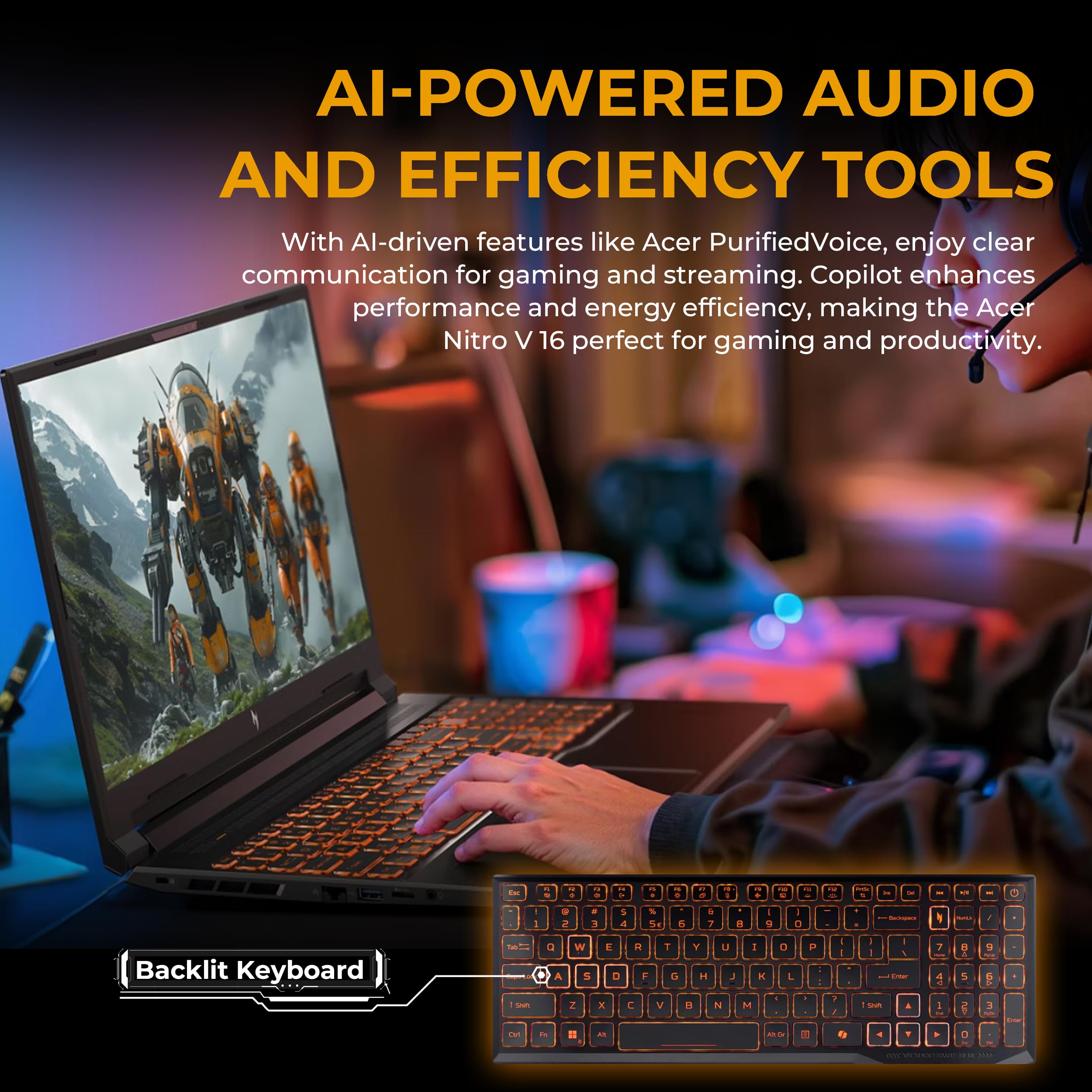 Acer Nitro V 16 16" WUXGA 180Hz Gaming Laptop, Intel Core 7 240H, NVIDIA GeForce RTX 5060, 16GB DDR5, 1.5TB Storage(512GB SSD&1TB Docking), Backlit Keyboard, Copilot+PC, Nitro Mouse, Win 11, Black