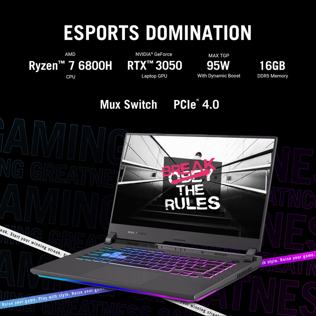 ASUS ROG Strix G15 (2022) Gaming Laptop, 15â€ 16:10 FHD 144Hz, GeForce RTX 3050, AMD Ryzenâ„¢ 7 6800H/HS, 16GB DDR5, 512GB PCIe SSD, Wi-Fi 6E, Windows 11, G513RC-ES73, Eclipse Gray