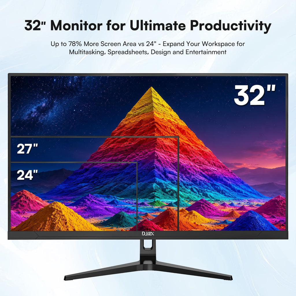 DJiEX 32 Inch 4K Computer Monitor, UHD 3840 * 2160P, 60HZ, 4000:1 Contrast Ratio, 97% sRGB, FreeSync, Eyecare, IPS Panel, Compatible with Wall Mounting, Ideal for Business & Office