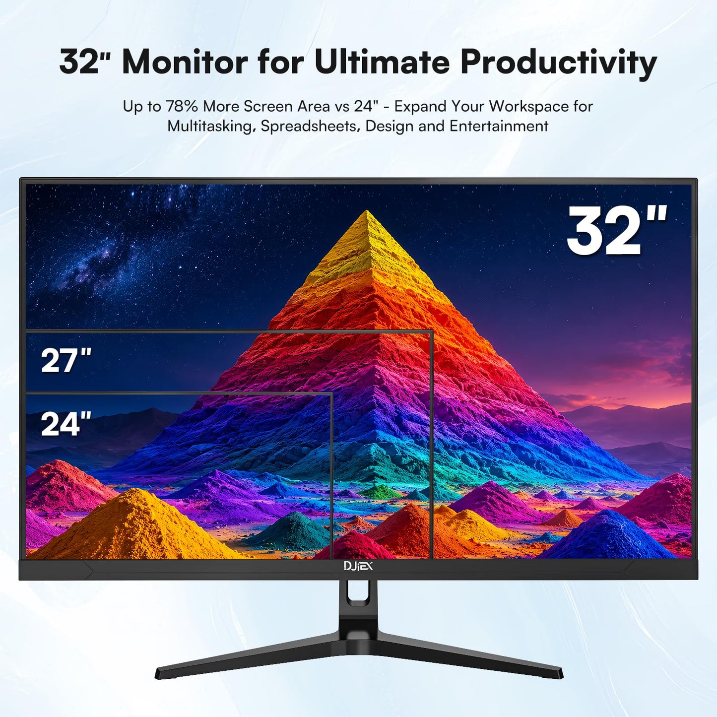 DJiEX 32 Inch 4K Computer Monitor, UHD 3840 * 2160P, 60HZ, 4000:1 Contrast Ratio, 97% sRGB, FreeSync, Eyecare, IPS Panel, Compatible with Wall Mounting, Ideal for Business & Office