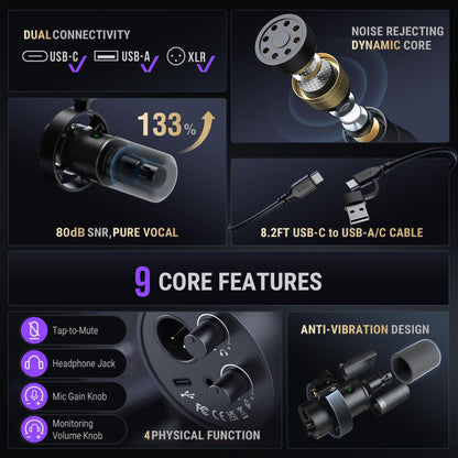 FIFINE Dynamic Microphone, XLR/USB Podcast Recording PC Microphone for Vocal Voice-Over Streaming, Studio Metal Mic with Mute, Headphone Jack, Monitoring Volume Control, Windscreen-Amplitank K688