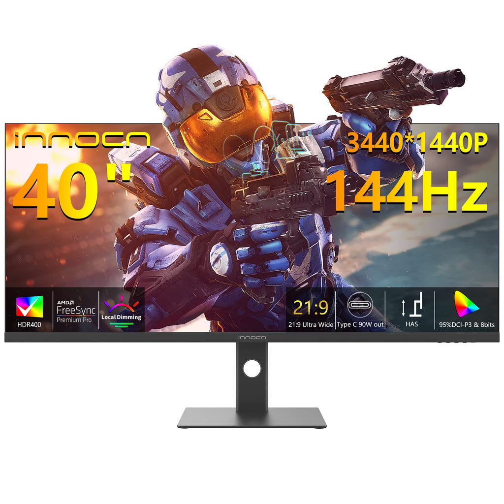 INNOCN 40" WQHD 3440 x 1440P 144Hz Ultrawide Monitor Gaming FreeSync HDR400 21:9 PC Computer IPS Screen Split PIP/PBP for Editing/Gaming, USB C 90W, HDMI, DP, Black