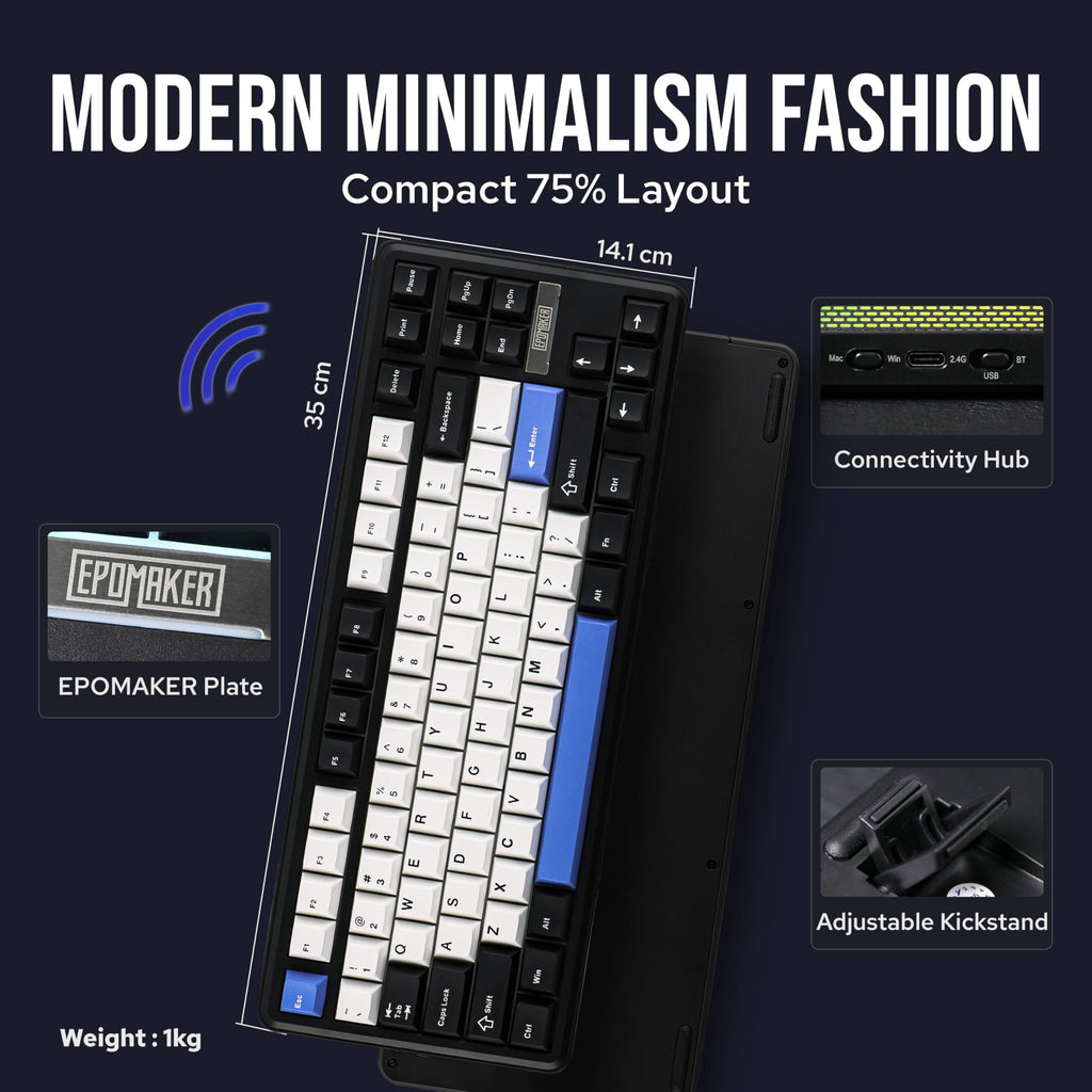 EPOMAKER TH85 QMK/VIA Wireless Gaming Keyboard, BT5.0/2.4GHz/USB-C, Hot Swappable Pre-lubed Custom Creamy Jade Linear Switches, Gasket Creamy Keyboard for PC/Mac/Office/Gaming (Black&White&Blue)