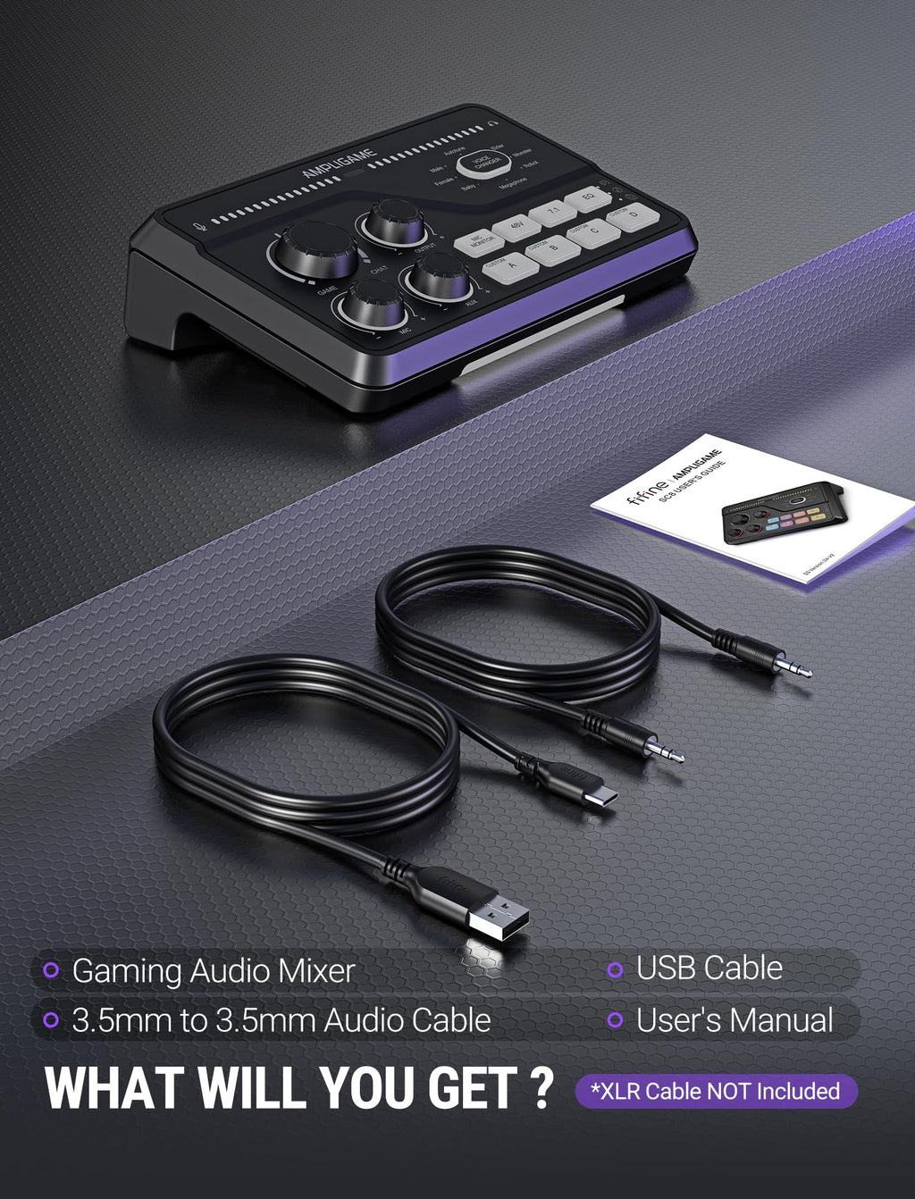 Fifine Gaming Mixer for Voice Chat and Streaming- 7.1ch Surround Sound Headphone Amp-XLR Preamp-USB Plug & Play-Voice Changer-RGB-Volume Control-3 EQ Modes Ampligame SC8
