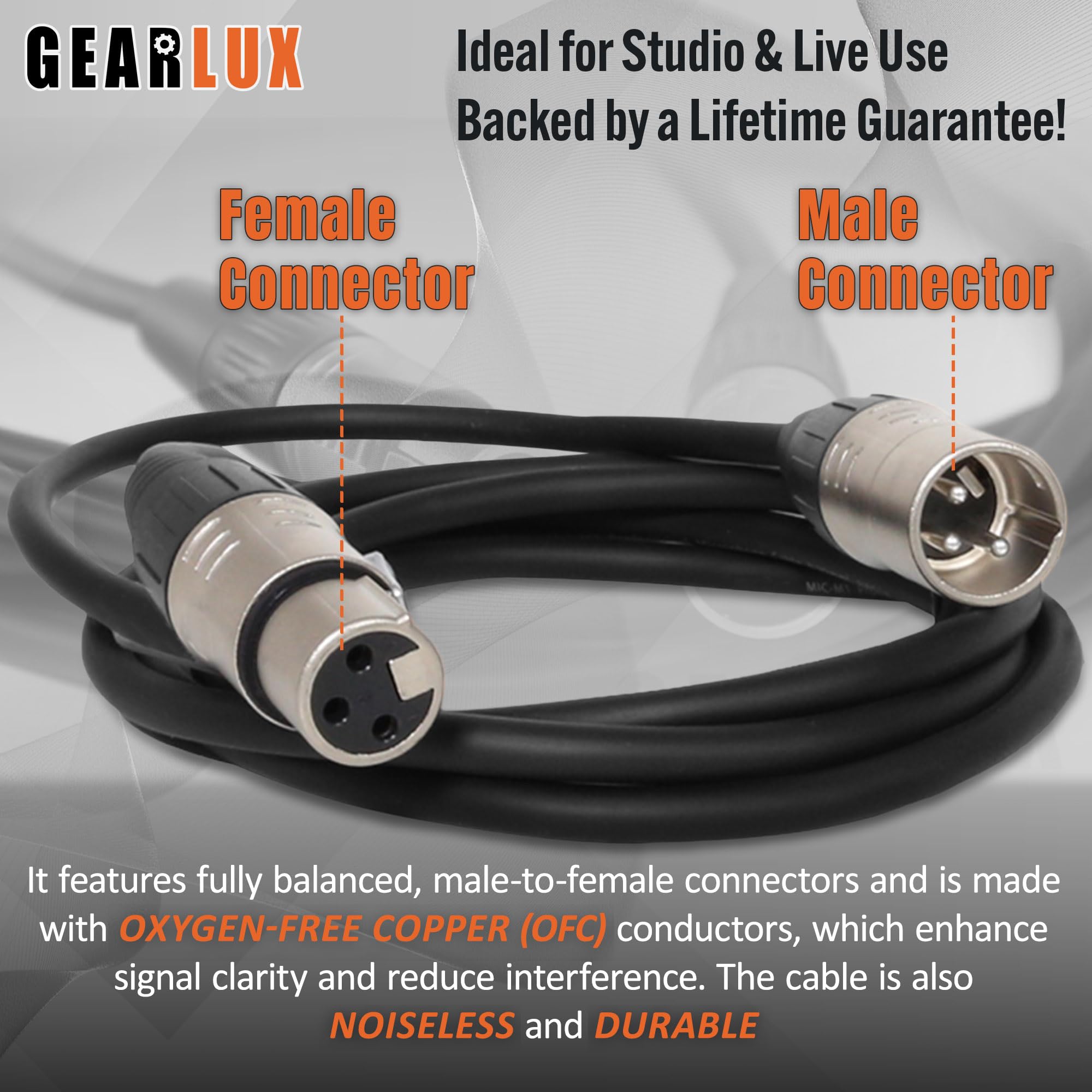 Gearlux XLR Microphone Cable, Fully Balanced, Male to Female, 50 Feet - 3 Pack