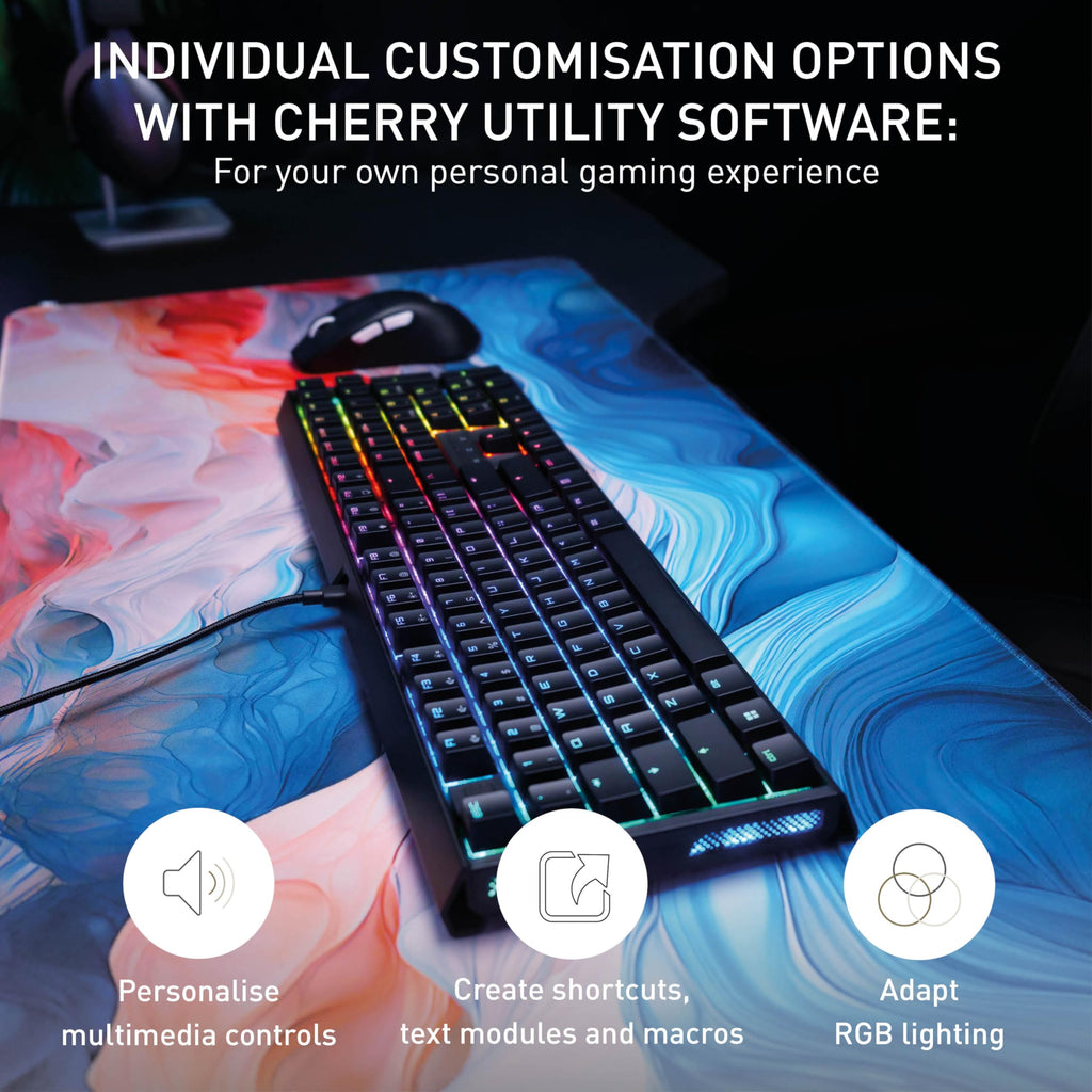 CHERRY XTRFY MX 3.1, Wired Mechanical Gaming Keyboard, Durable Aluminum Housing, RGB Lighting, Integrated Damping Mechanisms, USB-A, MX2A Silent RED Switches, Black