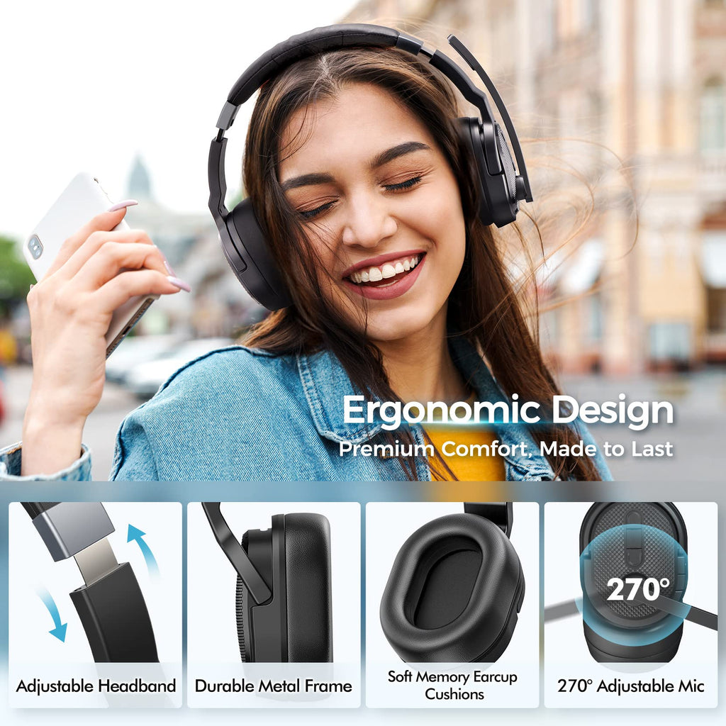 COSMUSIS Trucker Bluetooth Headset, Wireless Headsets with Noise Cancelling Microphone, Long Battery Life Bluetooth Headphones with Detachable Earpad/Single+Dual Mode for Office/Driving/Home