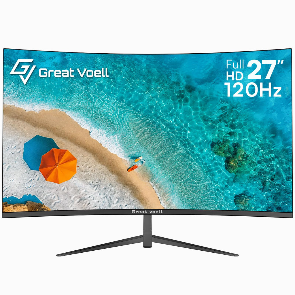 Great voell 27 Inch Curved Computer Monitor, 120Hz Full HD Display (1920 x1080), VA Panel, 99% sRGB, 4000:1 Contrast Ratio, HDR10, Eye Care, HDMI, Game Mode, VESA, Home Office