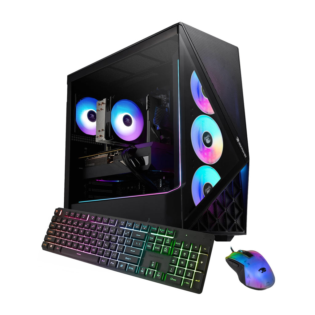 iBUYPOWER Slate Gaming PC Desktop Computer AMD Ryzen 7 9700F CPU, AMD Radeon RX 9060 8GB GPU, 16GB DDR5 RGB 5200MHz RAM, 1TB NVMe SSD, Windows 11 Home, Gamer Keyboard and Mouse - SBA7R9601
