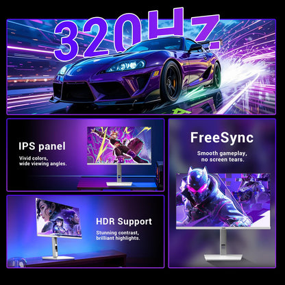 DJiEX 27 Inch 320Hz Gaming Monitor, 2K QHD 2560 x 1440P IPS Computer Display, HDR10, FreeSync, Height/Swivel/Tilt Adjustable Ergonomic Stand, 2*HDMI/2*DP, VESA Mountable, White