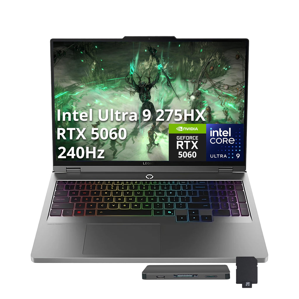 Lenovo Legion 5 16" WQXGA 240Hz Gaming Laptop, Intel Ultra 9 275HX, NVIDIA GeForce RTX 5060, 32GB DDR5, 2TB Storage (1TB SSD+1TB Docking Station Set), 24-Zone RGB Backlit Keyboard, Win 11 Pro, Gray