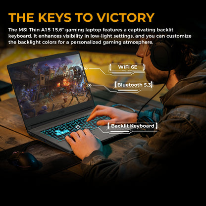 msi Thin A15 15.6" FHD 144Hz Gaming Laptop, AMD Ryzen 5 7535HS, GeForce RTX 4050 6GB GDDR6, 8GB DDR5 RAM, 512GB PCle SSD&1TB Docking Station, Backlit Keyboard, Wi-Fi 6E, Win11, Black