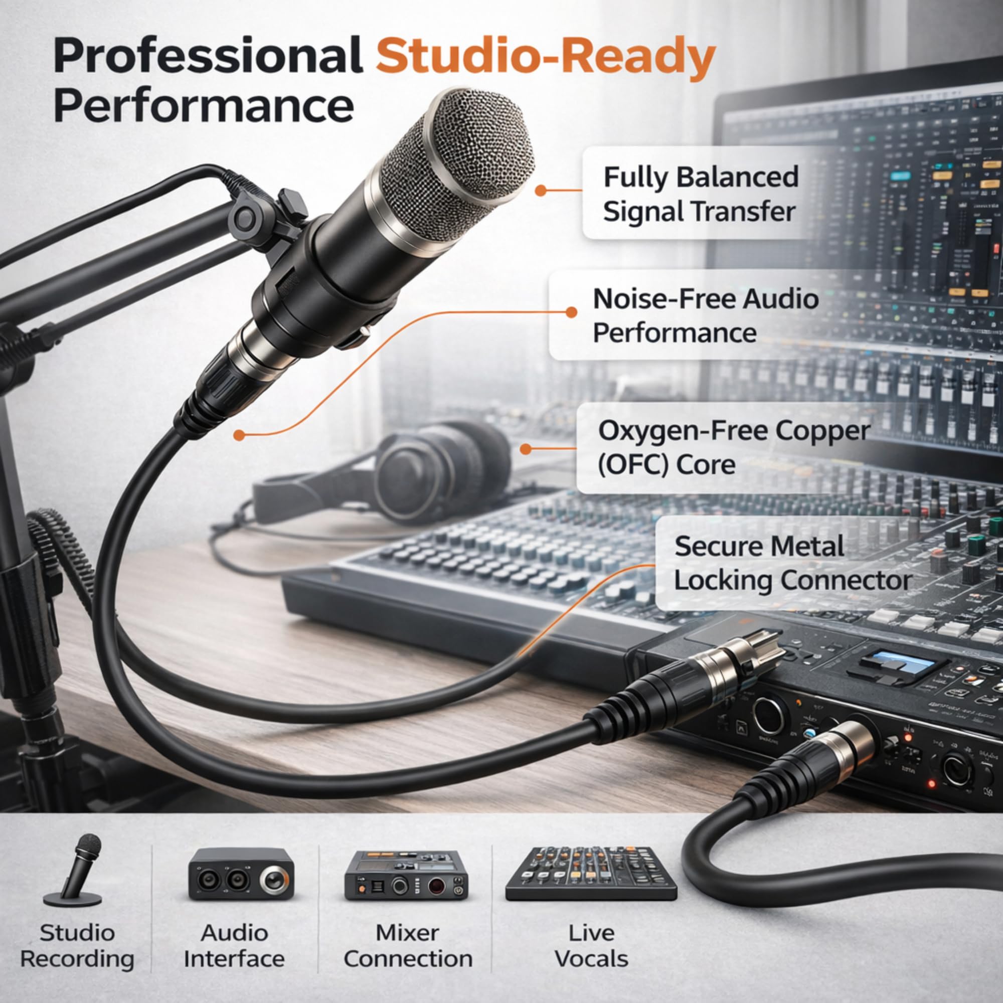 Gearlux XLR Microphone Cable, Fully Balanced, Male to Female, 3.2 Feet - Single Pack