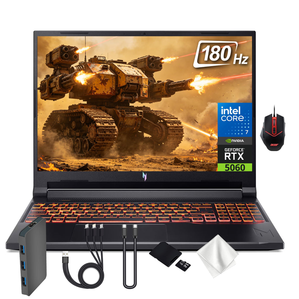 Acer Nitro V 16 16" WUXGA 180Hz Gaming Laptop, Intel Core 7 240H, NVIDIA GeForce RTX 5060, 16GB DDR5, 1.5TB Storage(512GB SSD&1TB Docking), Backlit Keyboard, Copilot+PC, Nitro Mouse, Win 11, Black