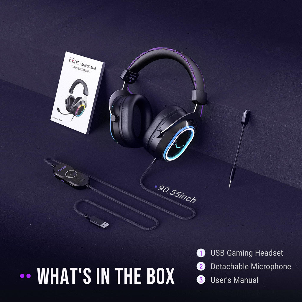 FIFINE Wired Gaming Headsets: 7.1 Surround Sound - Vibrant Customizable RGB - Game/Chat Balance, USB Gamer Headphones with Noise Canceling Microphone for PC, PS5/PS4, Laptop, Mac - AmpliGame H13BP