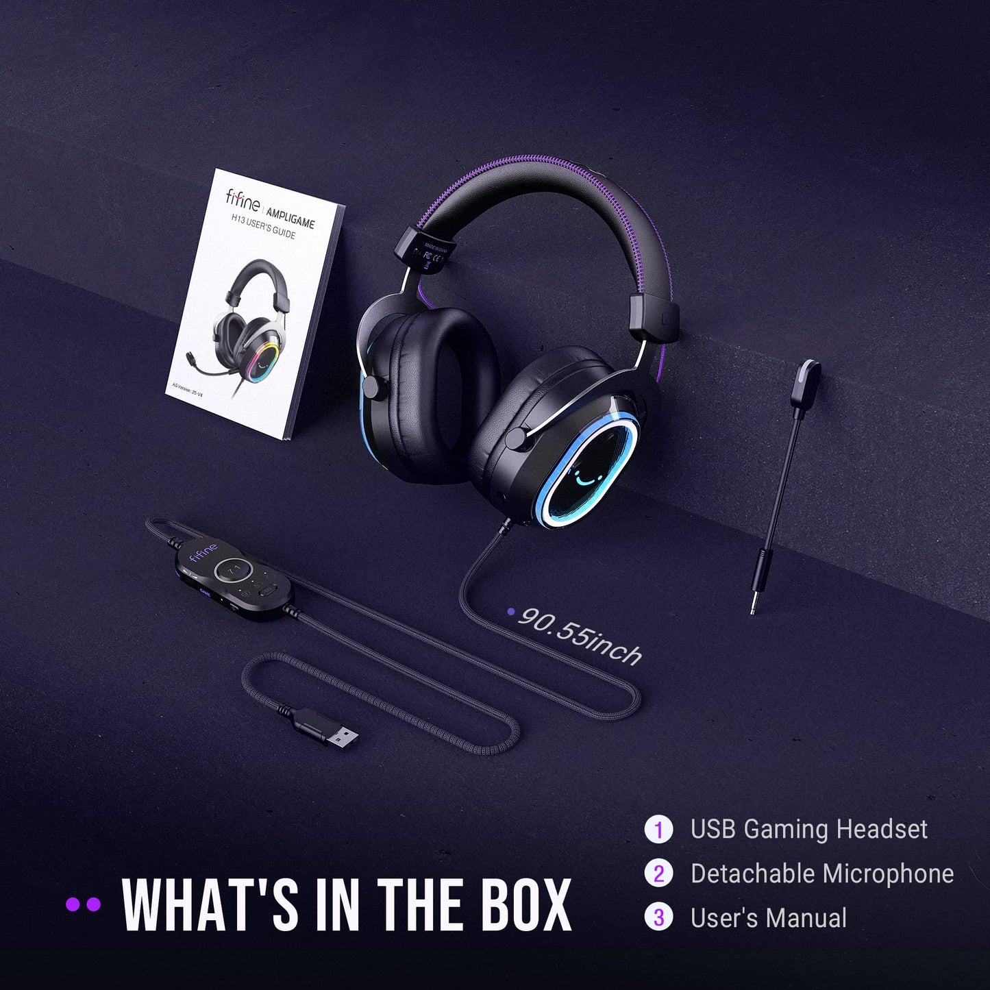 FIFINE Wired Gaming Headsets: 7.1 Surround Sound - Vibrant Customizable RGB - Game/Chat Balance, USB Gamer Headphones with Noise Canceling Microphone for PC, PS5/PS4, Laptop, Mac - AmpliGame H13BP