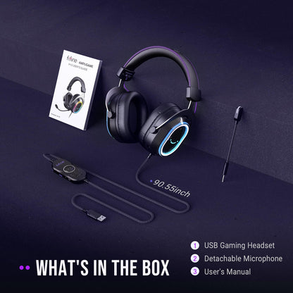 FIFINE Wired Gaming Headsets: 7.1 Surround Sound - Vibrant Customizable RGB - Game/Chat Balance, USB Gamer Headphones with Noise Canceling Microphone for PC, PS5/PS4, Laptop, Mac - AmpliGame H13BP