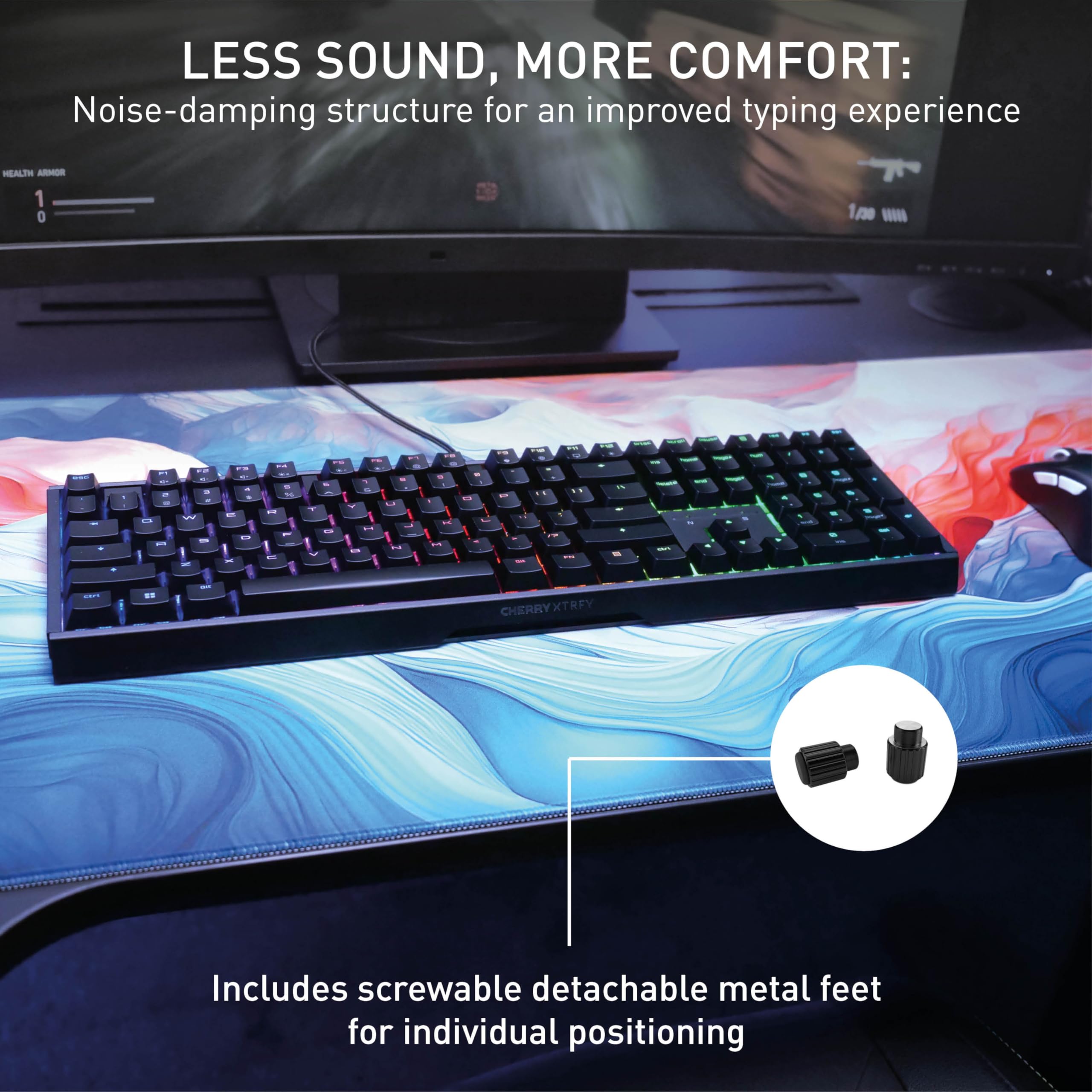 CHERRY XTRFY MX 3.1, Wired Mechanical Gaming Keyboard, Durable Aluminum Housing, RGB Lighting, Integrated Damping Mechanisms, USB-A, MX2A Silent RED Switches, Black