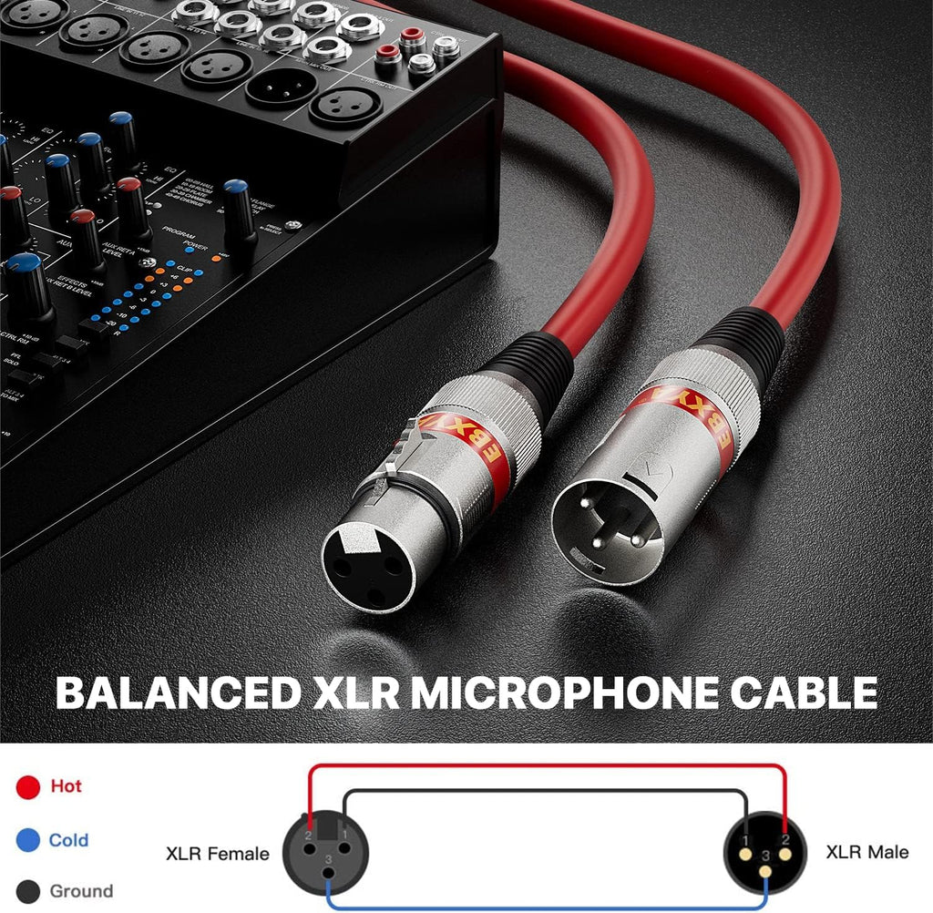 EBXYA XLR Cable 50 Feet - DMX Cable with 3 Pins Balanced Shielded XLR Male to Female Mic Cable Cords (4 Colors)