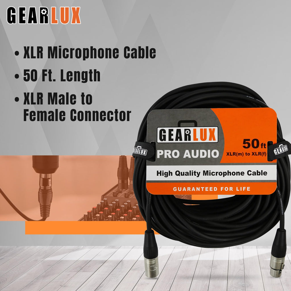 Gearlux XLR Microphone Cable, Fully Balanced, Male to Female, 50 Feet - 3 Pack