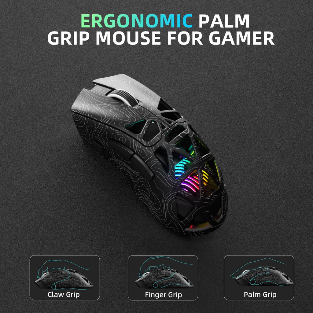 Aula SC620 Wireless Gaming Mouse, Tri-Mode 2.4GHz/USB-C/BT5.3 Computer Mouse with 12000 DPI, Programmable Macro Gamer Mouse with Rapid Fire Key, RGB Light Gaming Mice for PC/Laptop/Mac