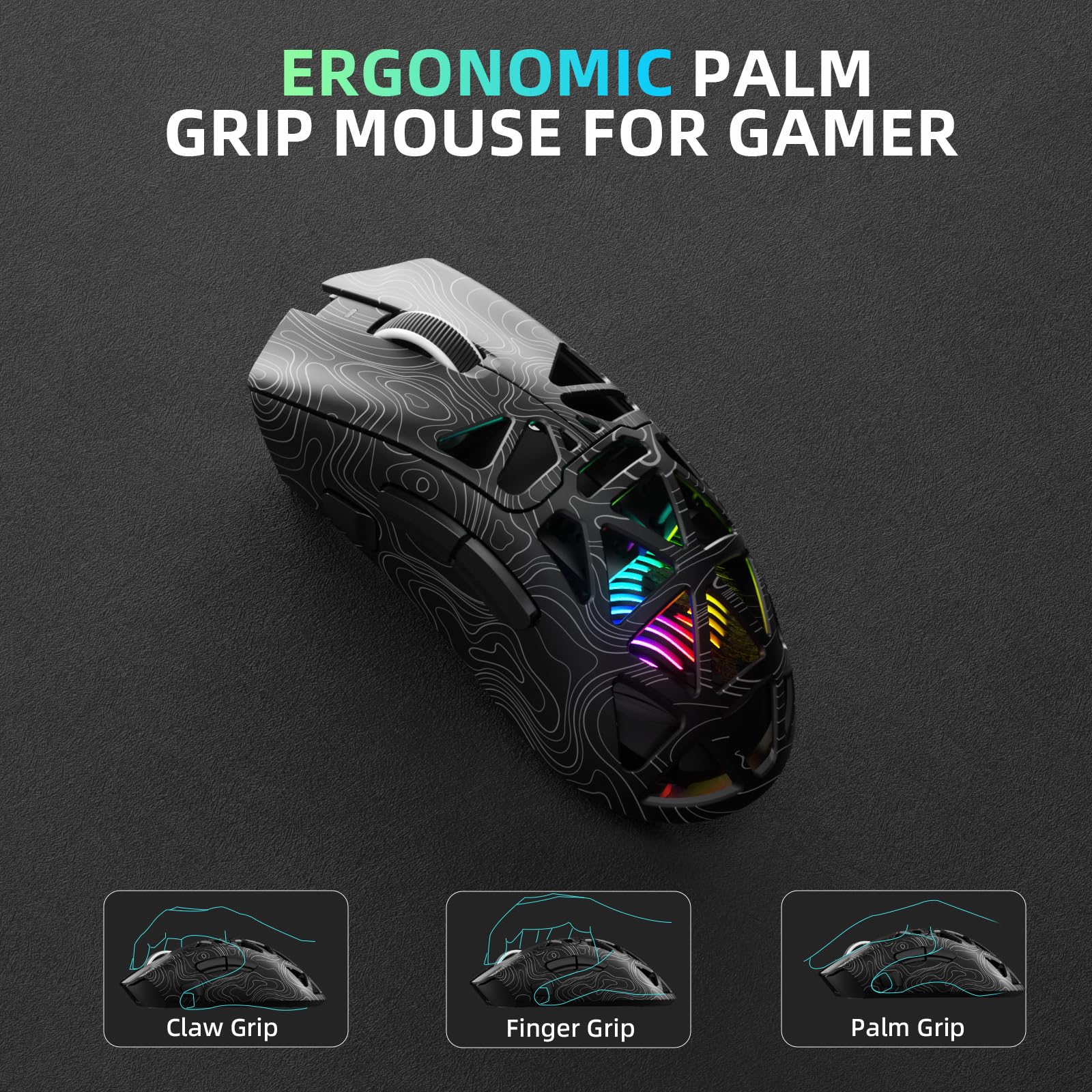 Aula SC620 Wireless Gaming Mouse, Tri-Mode 2.4GHz/USB-C/BT5.3 Computer Mouse with 12000 DPI, Programmable Macro Gamer Mouse with Rapid Fire Key, RGB Light Gaming Mice for PC/Laptop/Mac