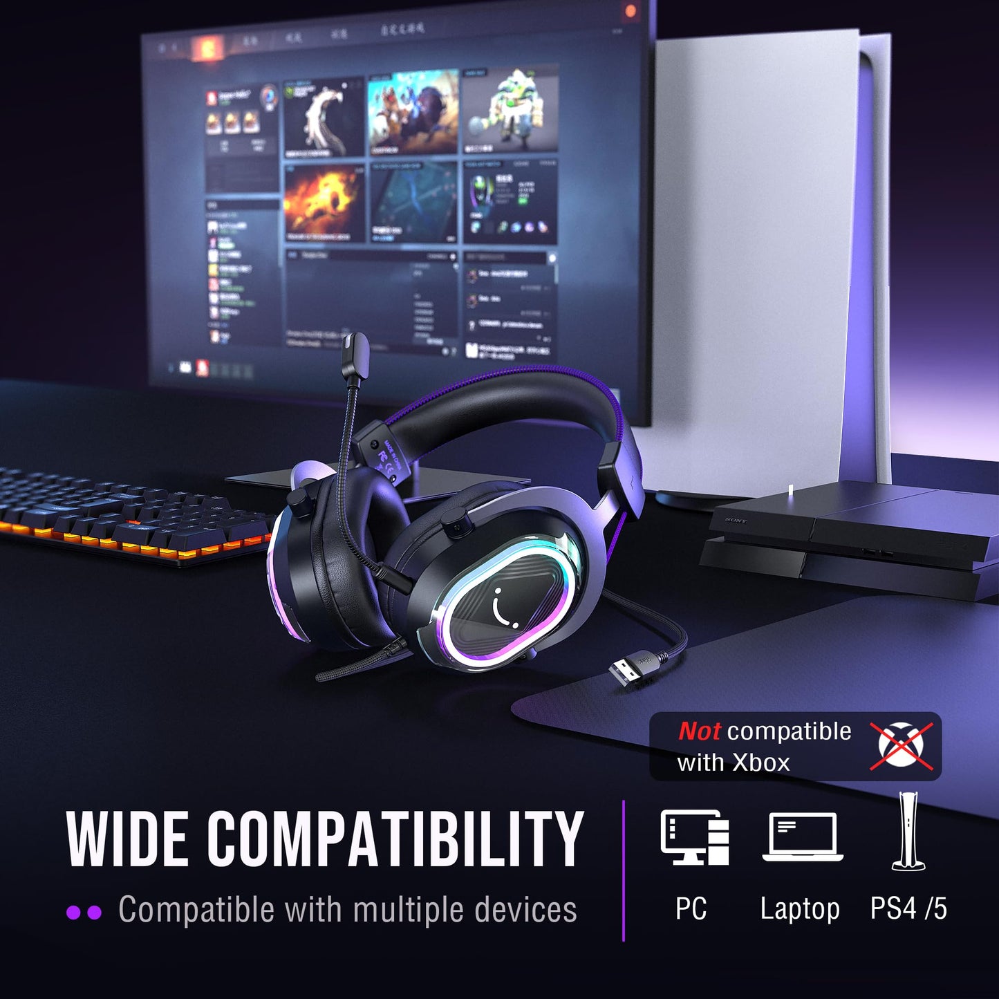 FIFINE Wired Gaming Headsets: 7.1 Surround Sound - Vibrant Customizable RGB - Game/Chat Balance, USB Gamer Headphones with Noise Canceling Microphone for PC, PS5/PS4, Laptop, Mac - AmpliGame H13BP