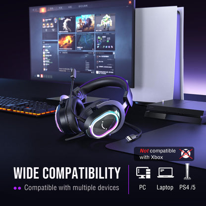 FIFINE Wired Gaming Headsets: 7.1 Surround Sound - Vibrant Customizable RGB - Game/Chat Balance, USB Gamer Headphones with Noise Canceling Microphone for PC, PS5/PS4, Laptop, Mac - AmpliGame H13BP