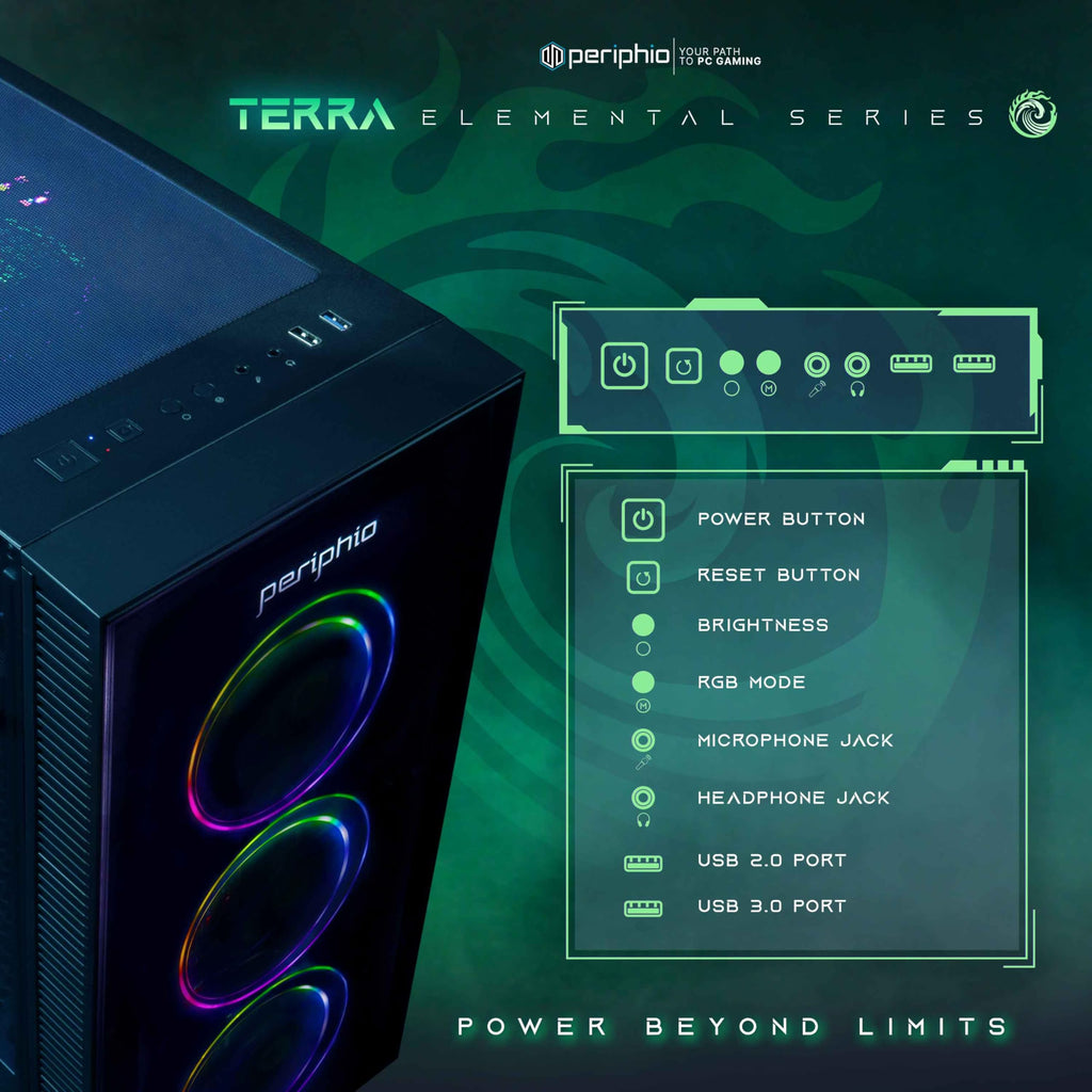 Periphio Terra Gaming PC Computer, AMD Ryzen 5 5600GT up to 4.6GHz with Radeon Vega 7 Graphics, 16GB RAM, 1TB NVMe SSD, WiFi, Windows 11, Black Desktop with RGB Gaming Bundle, 24" Monitor