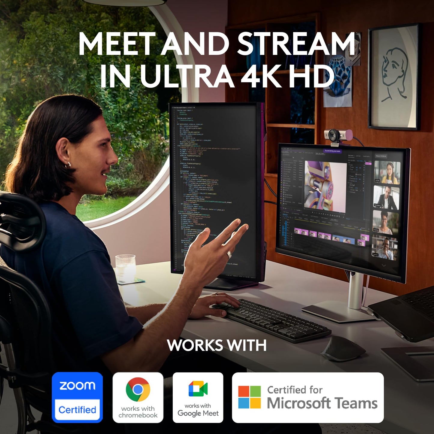 Logitech MX Brio 4K - Ultra HD Webcam for streaming and video calls, with 1080p at 60 FPS, Show Mode and compatibility with Zoom, Teams, Meet and Nintendo Switch 2. Graphite color.