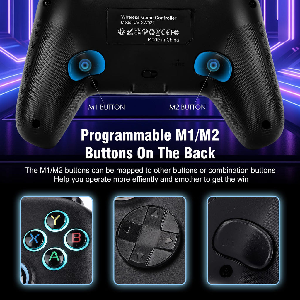 DuLingKer PC Controller, Wireless Game Controller for Windows PC/Switch/Switch 2/Steam/Android, PC Gamepad with Charging Dock, Hall Effect Joystick and Trigger(No Drift), RGB, M1/M2 Buttons, Vibration