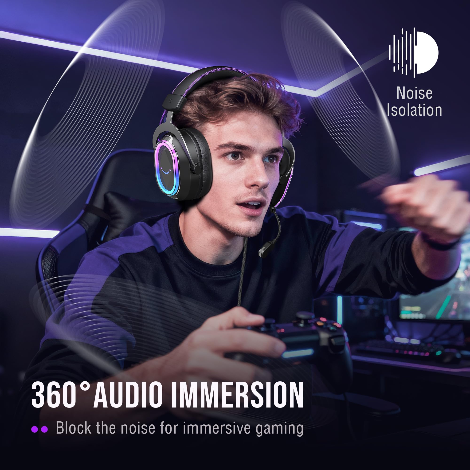 FIFINE Wired Gaming Headsets: 7.1 Surround Sound - Vibrant Customizable RGB - Game/Chat Balance, USB Gamer Headphones with Noise Canceling Microphone for PC, PS5/PS4, Laptop, Mac - AmpliGame H13BP