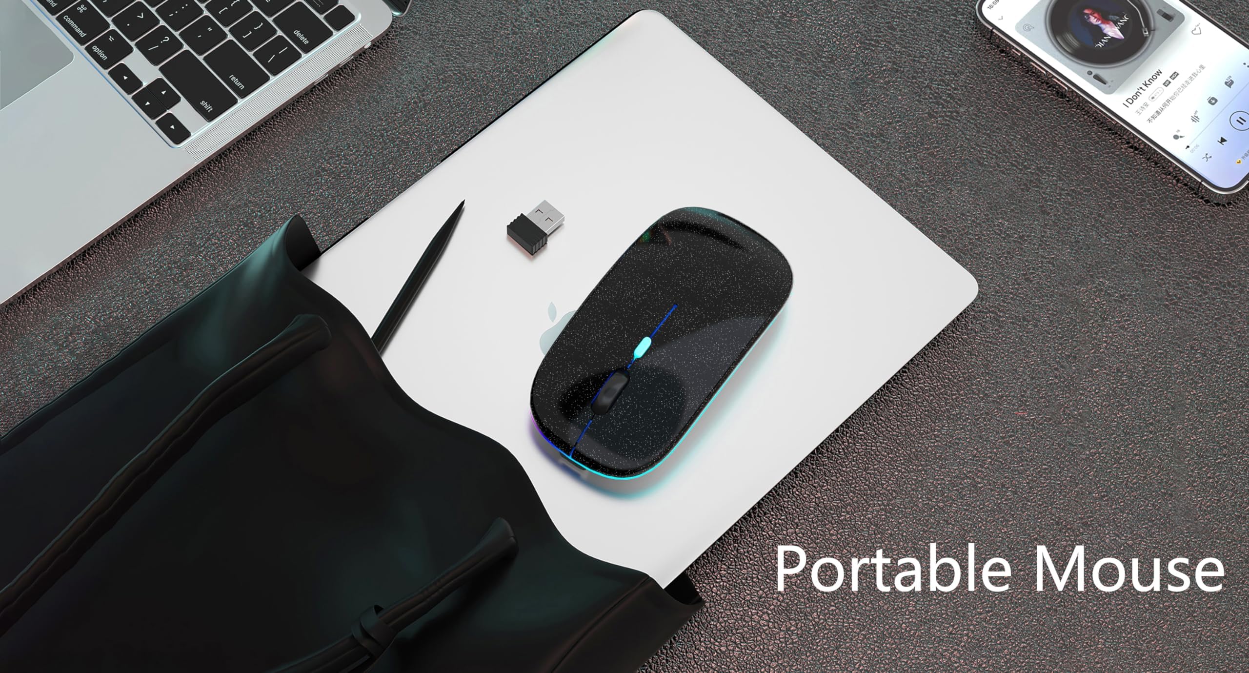 AIKOKOK Wireless Bluetooth Mouse, Rechargeable, Dual Mode Bluetooth 5.2 & 2.4G USB, LED Lights, Slim, Silent, Portable Computer Mouse for Laptop, PC, MacBook, iPad, Tablet (Black Pearl)